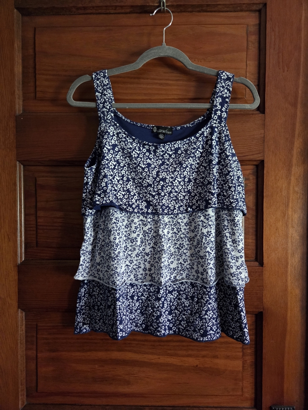 Blue & White Foral Tiered Ruffle Tank Top